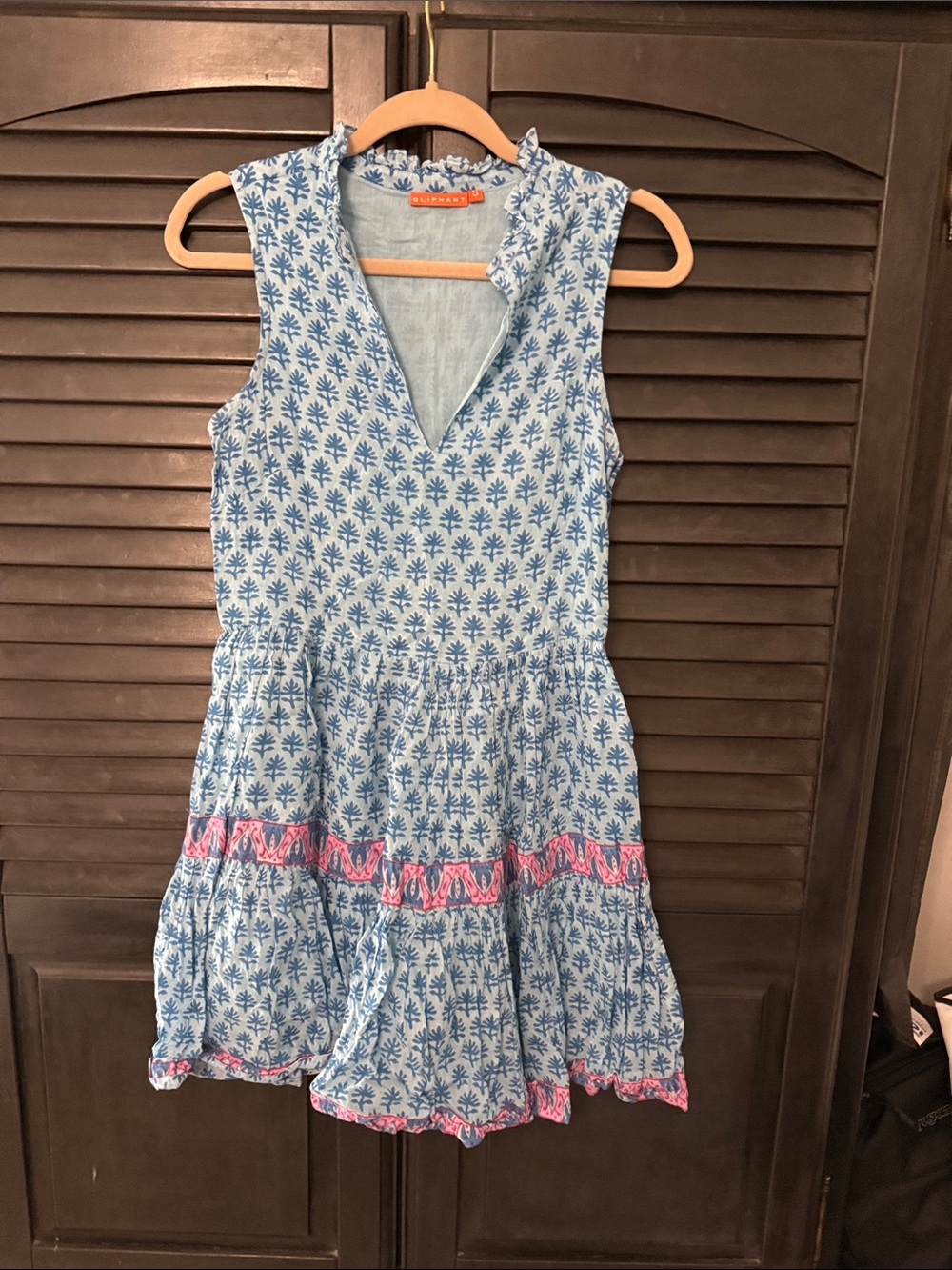 Oliphant Blue Printed Sleeveless Dress with Pink Trim